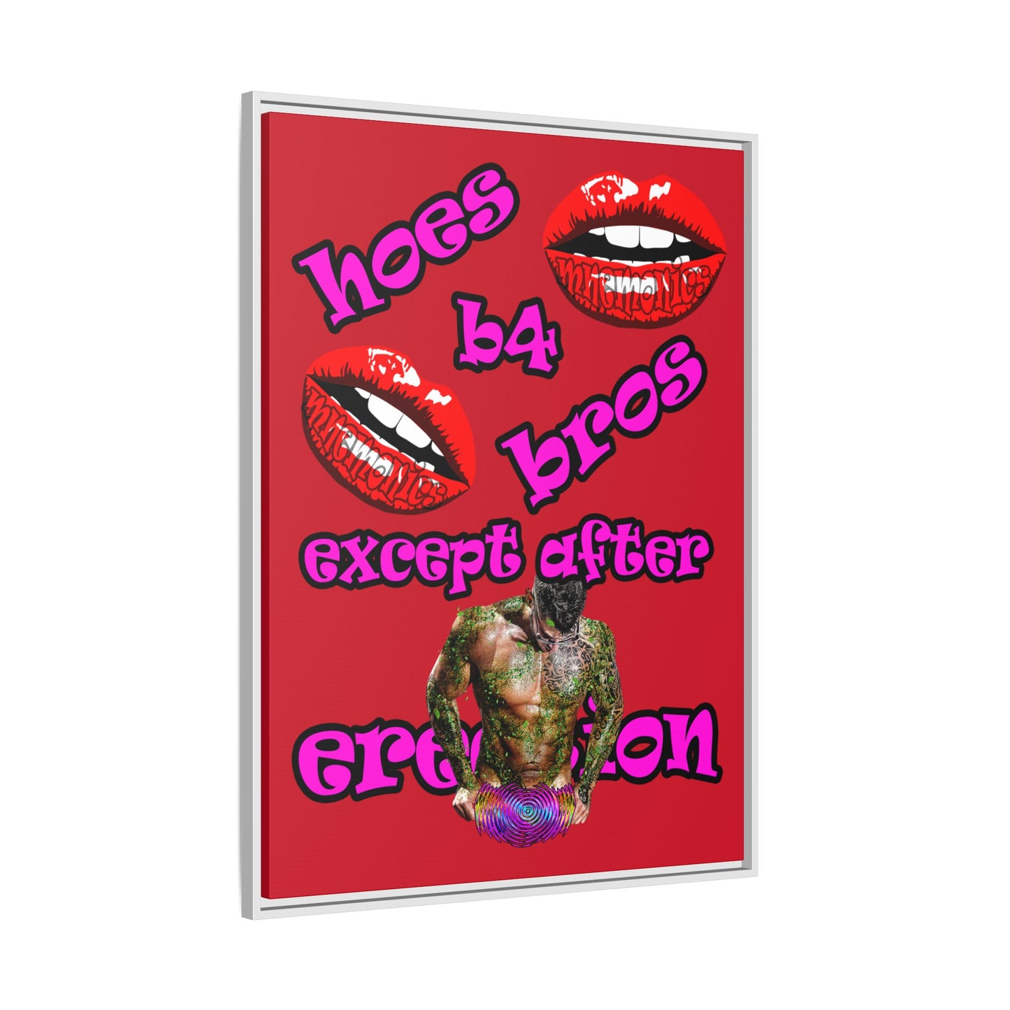 hoes b4 bros - framed canvas art (dark red)