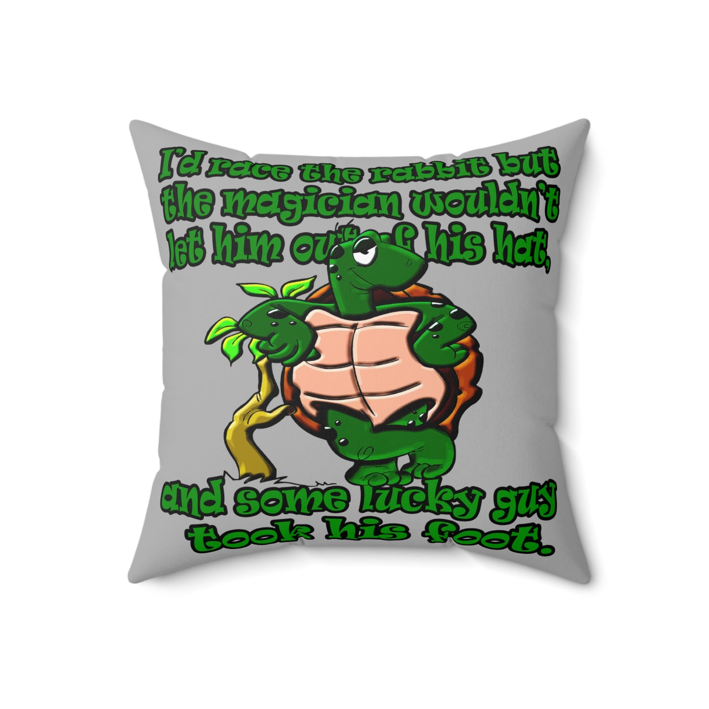 turtle race - Spun Polyester Square Pillow - (light grey)