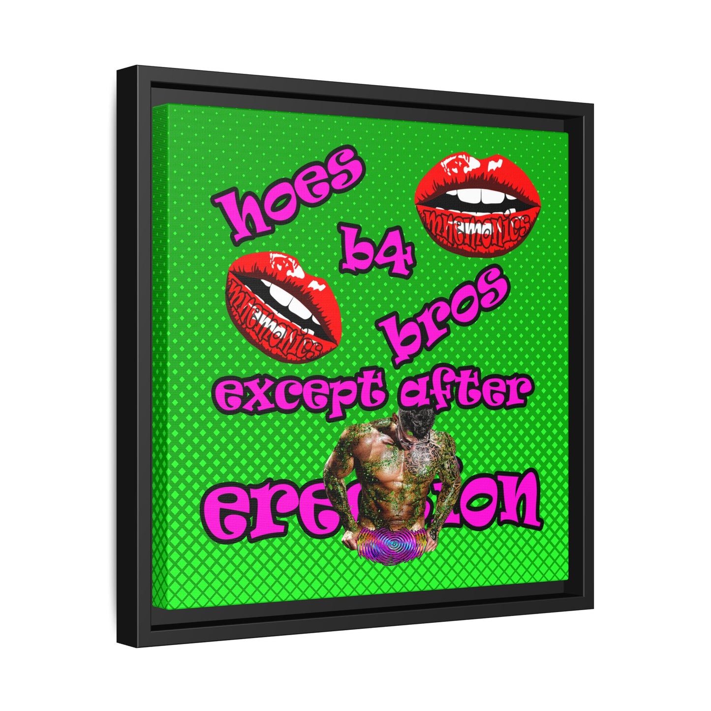 hoes b4 bros - framed canvas art (logo green)