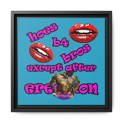 hoes b4 bros - framed canvas art (turquoise)