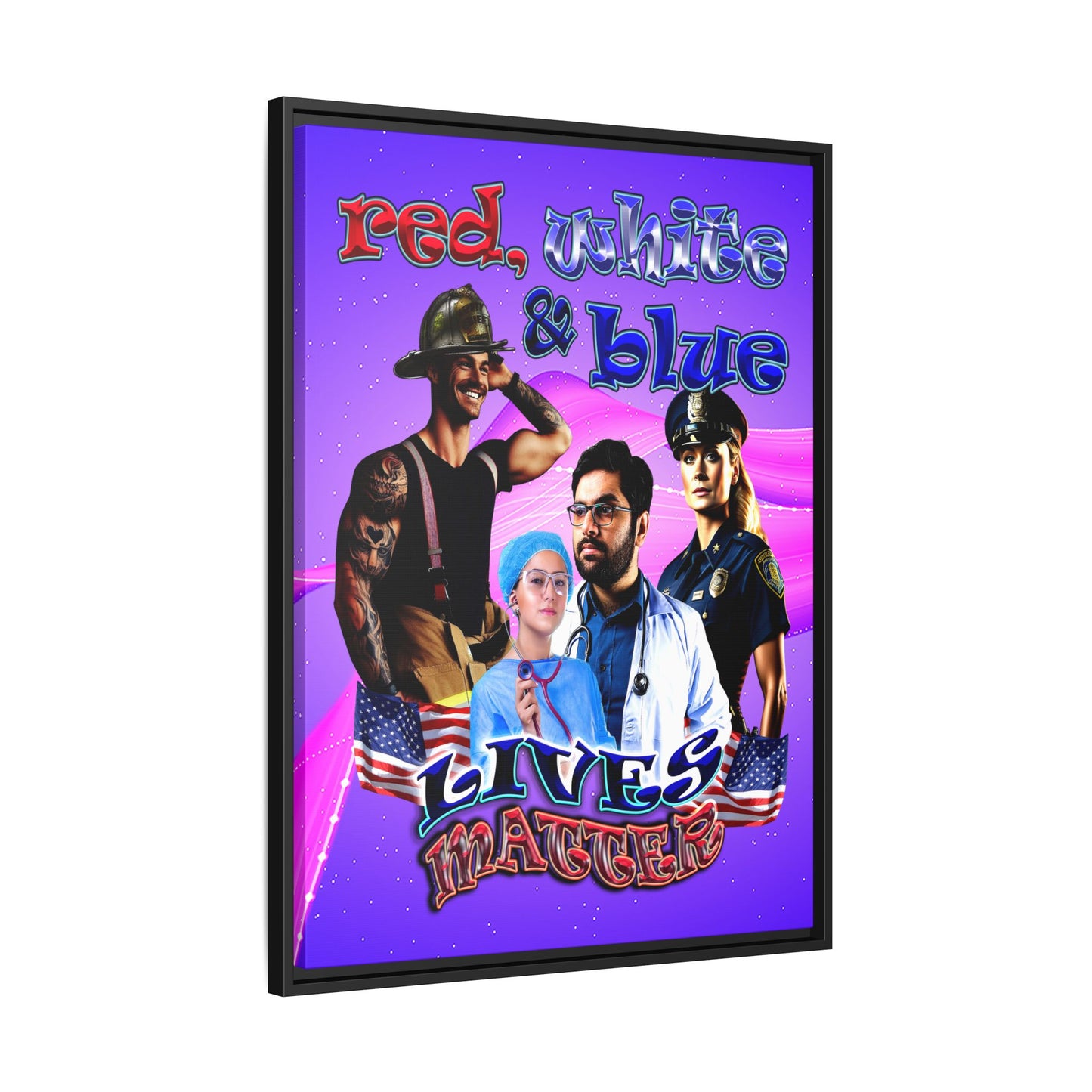 rw&b lives matter - framed canvas art (purple-pink wave)
