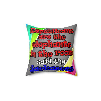 donkeys and elephants - Spun Polyester Square Pillow - (rainbow split)