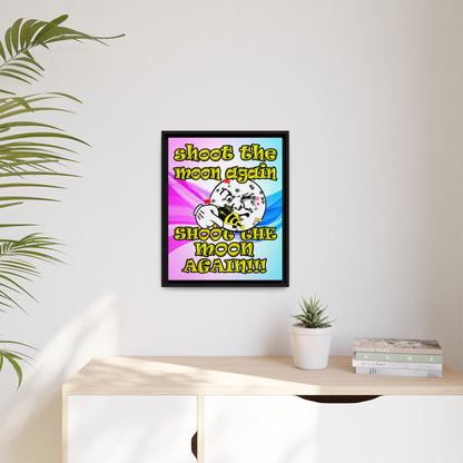 shoot the moon again - framed canvas art (light blue-pink wave)