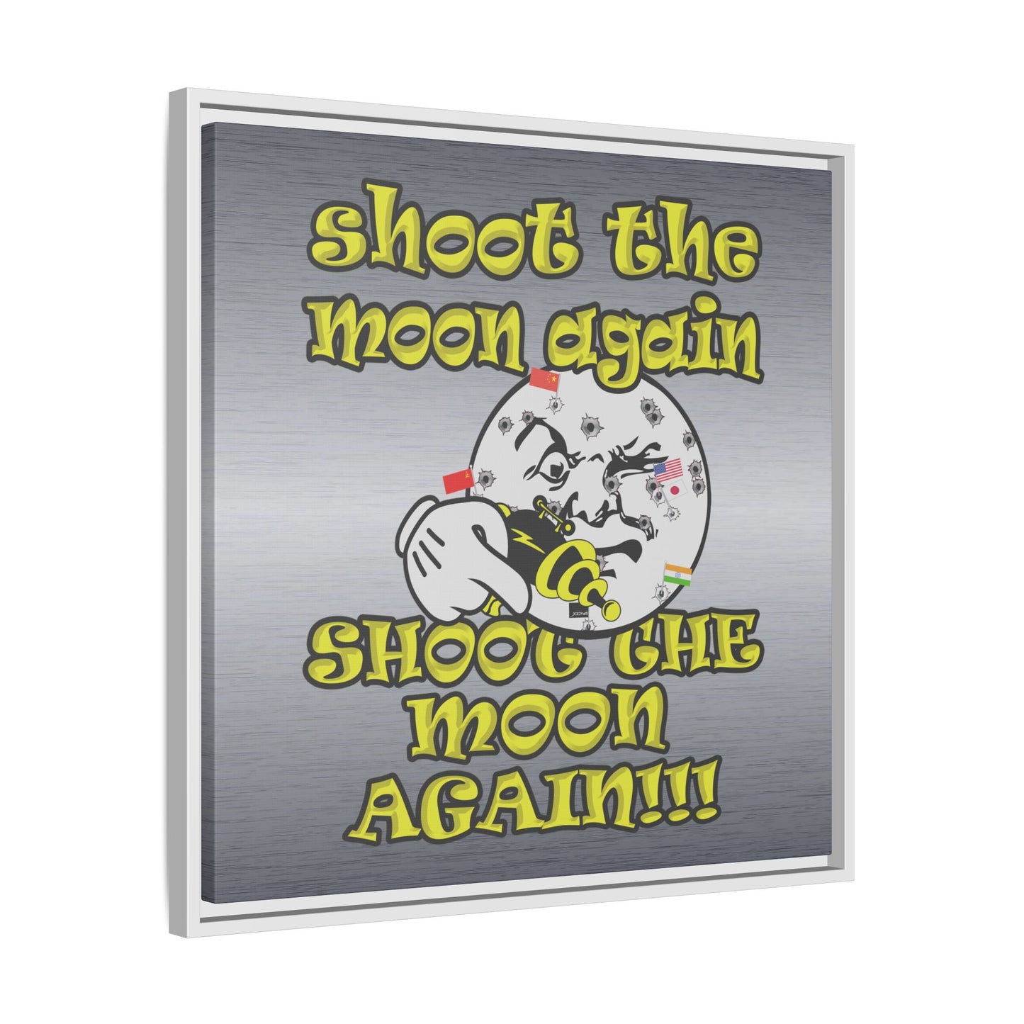shoot the moon again - framed canvas art (brushed nickel)