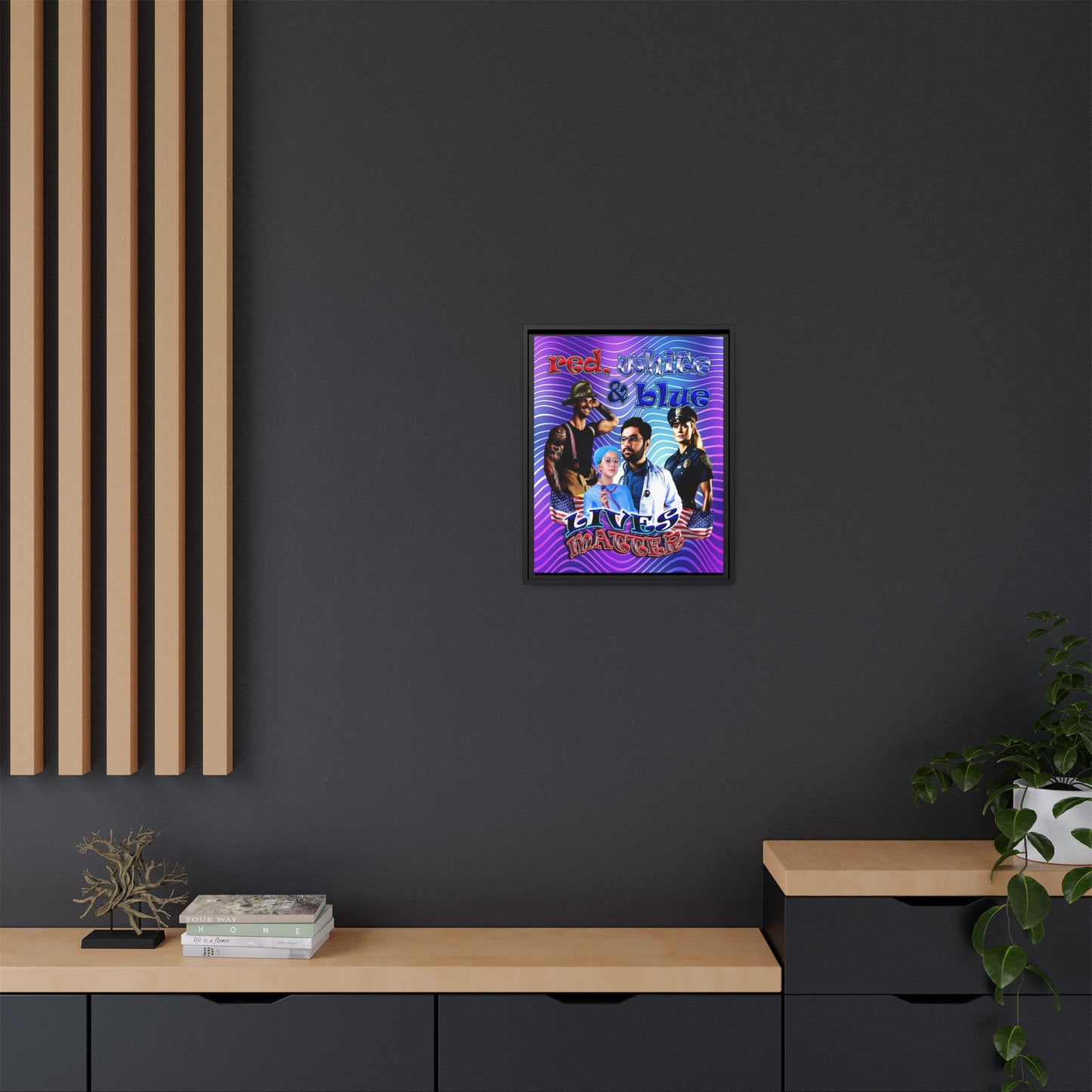 rw&b lives matter - framed canvas art (purple wave)