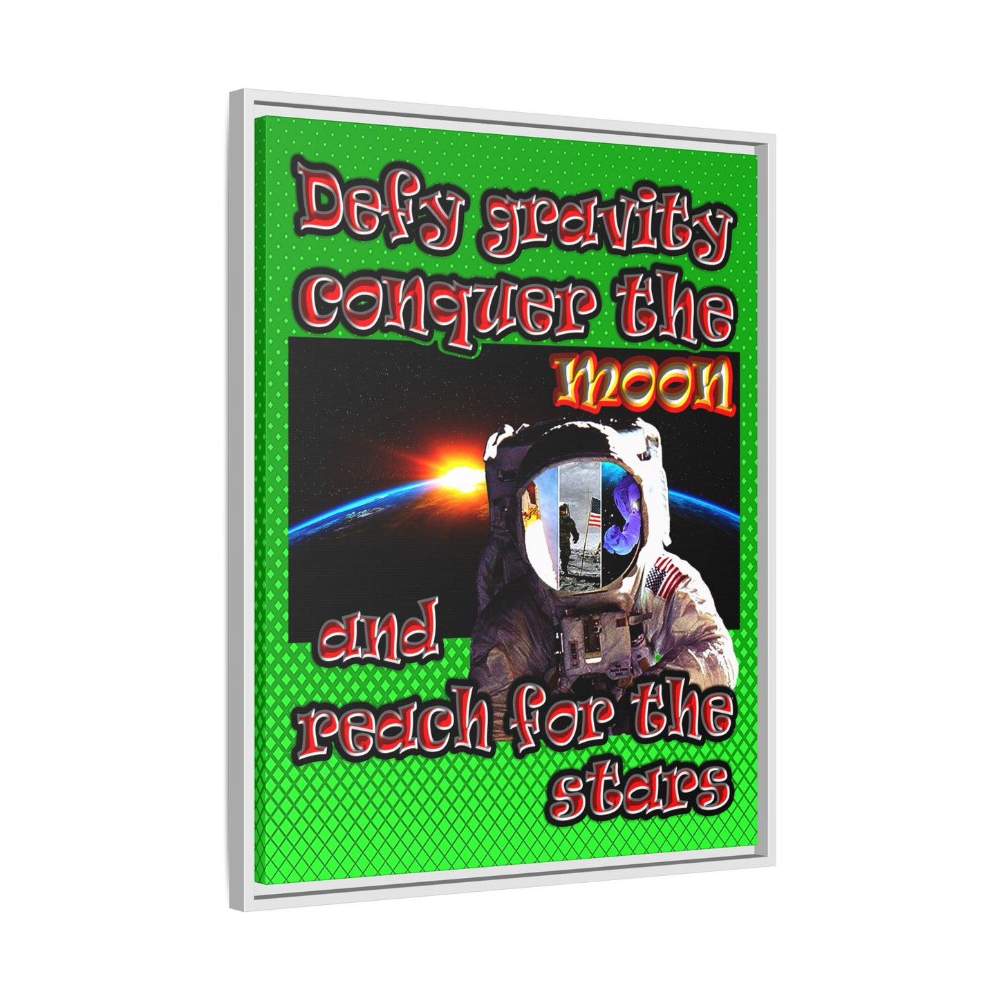 defy conquer reach - framed canvas art (logo green)