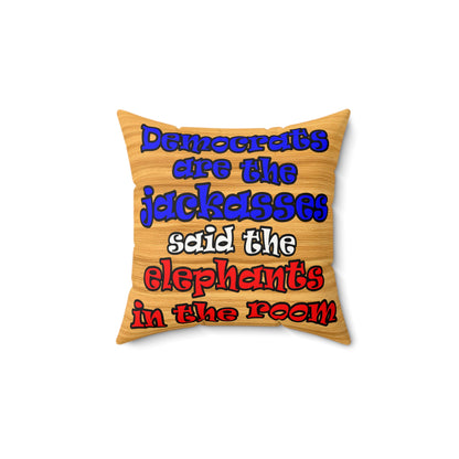 donkeys and elephants - Faux Suede Square Pillow - (butterscotch wood finish)