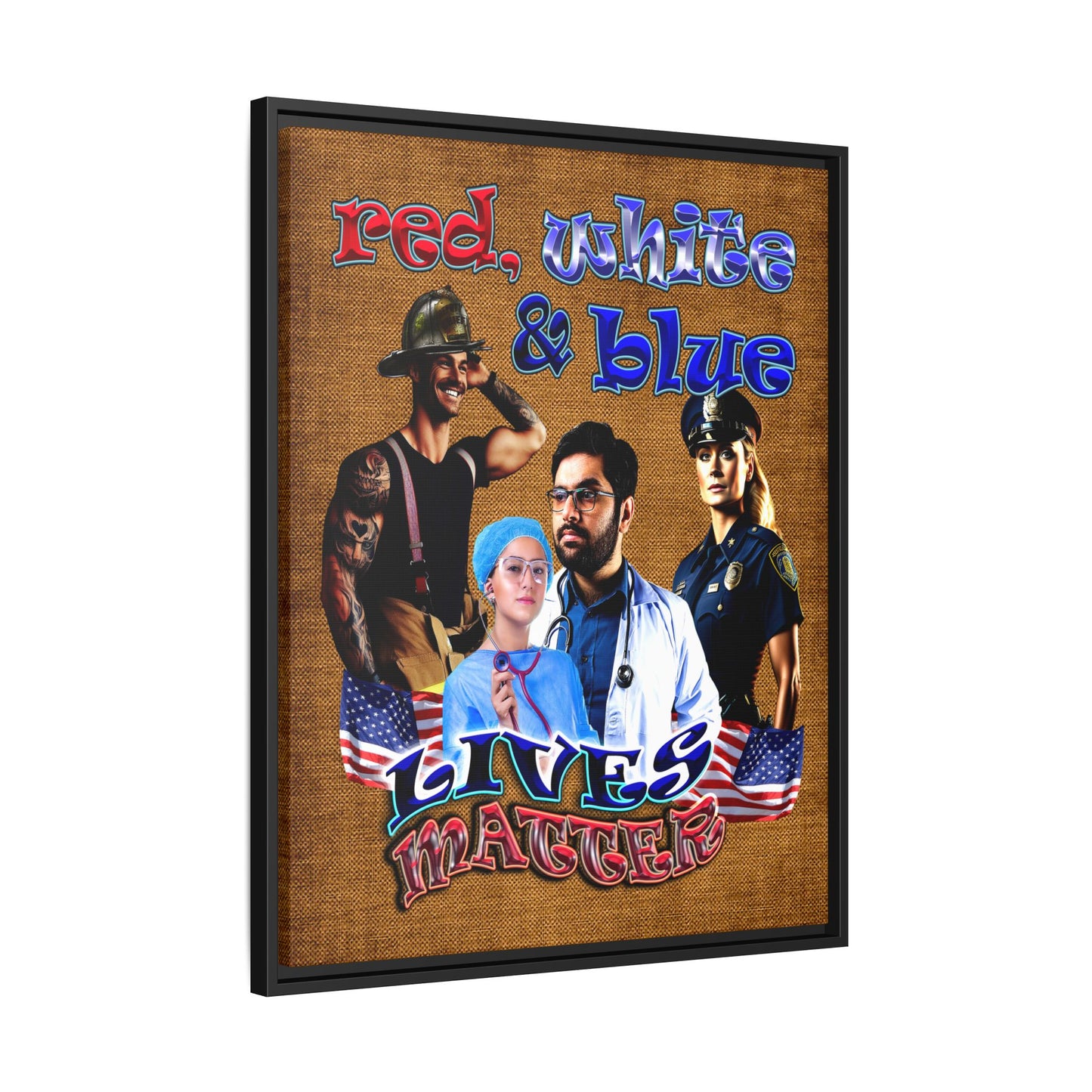 rw&b lives matter - framed canvas art (brown papyrus)