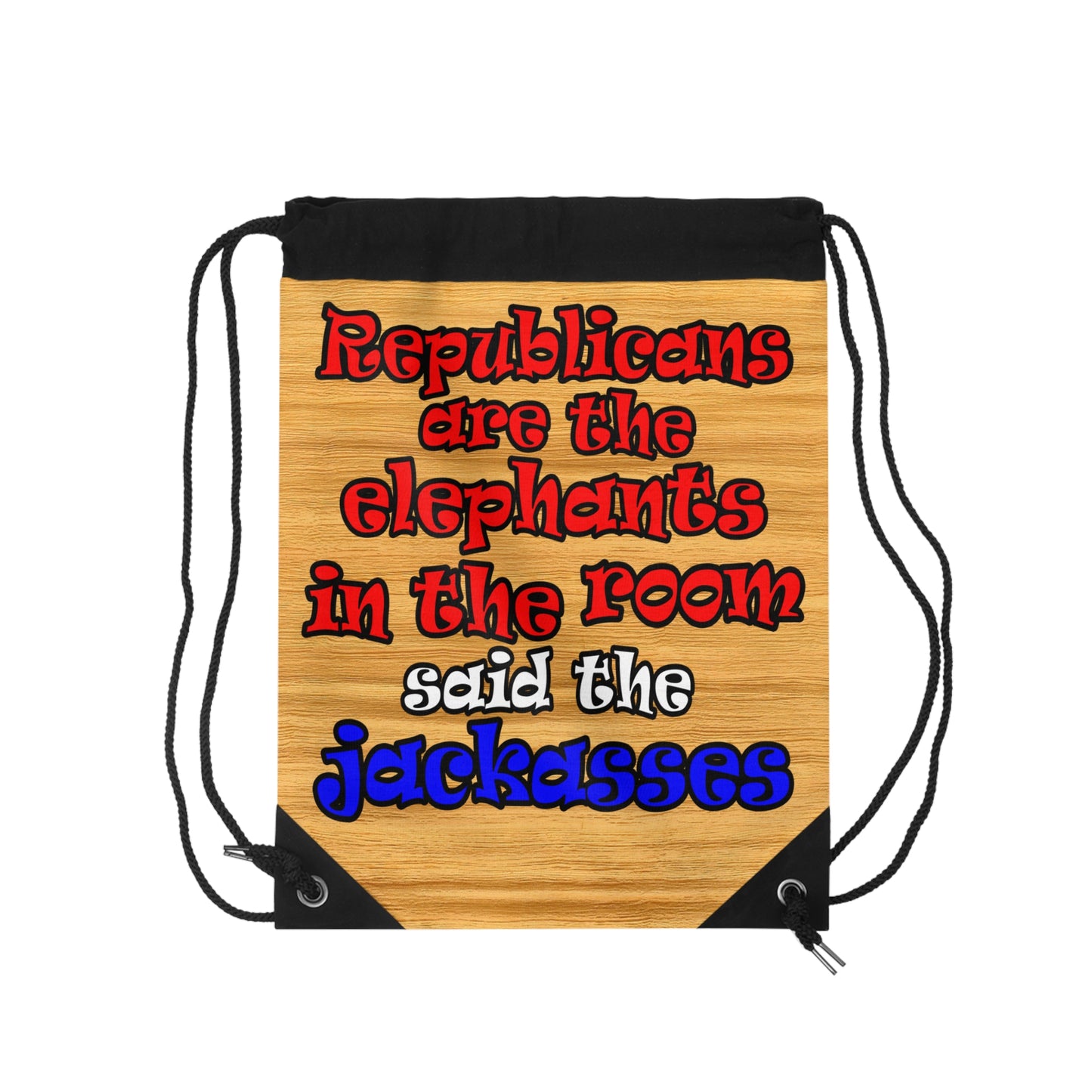 donkeys and elephants - Drawstring Bag (butterscotch wood finish)
