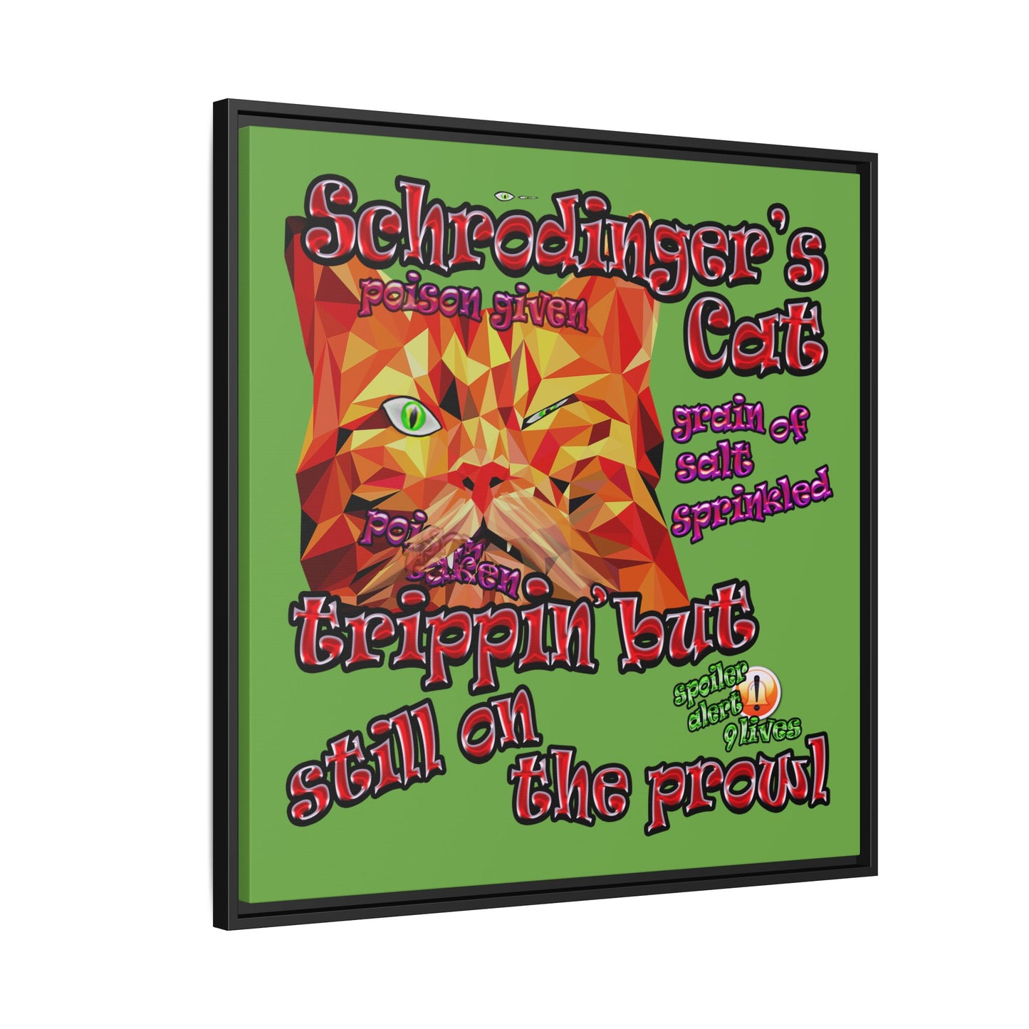 schrodinger's cat - framed canvas art (green)
