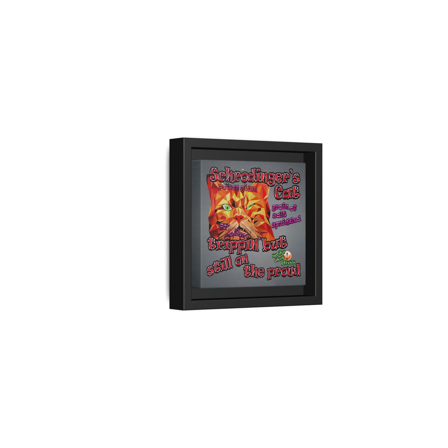 schrodinger's cat - framed canvas art (grey-light grey)