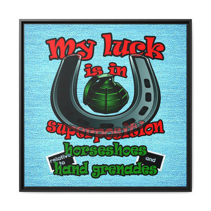my luck - framed canvas art (faded blue)