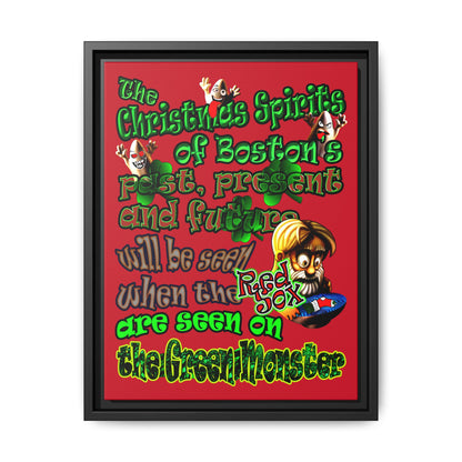christmas spirits of boston - framed canvas art (dark red)