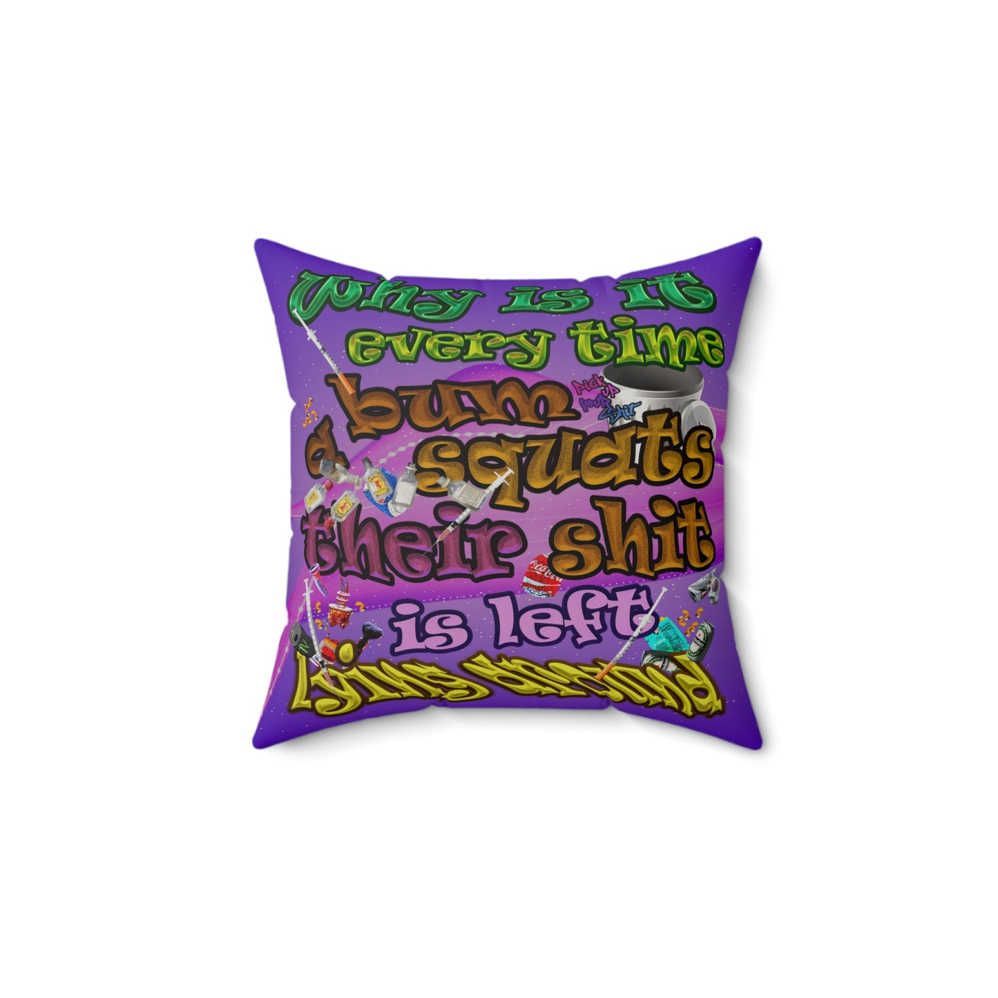the bum's shit - Faux Suede Square Pillow - (purple-pink wave)