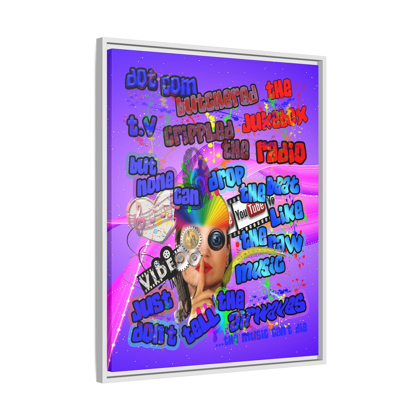 drop the beat - framed canvas art (purple-pink wave)