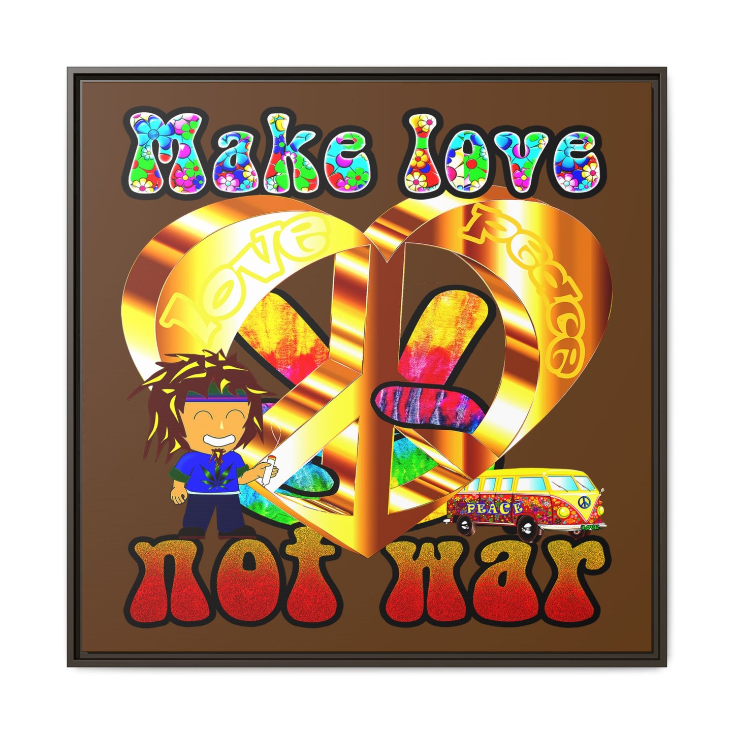 love peace - framed canvas art (brown)