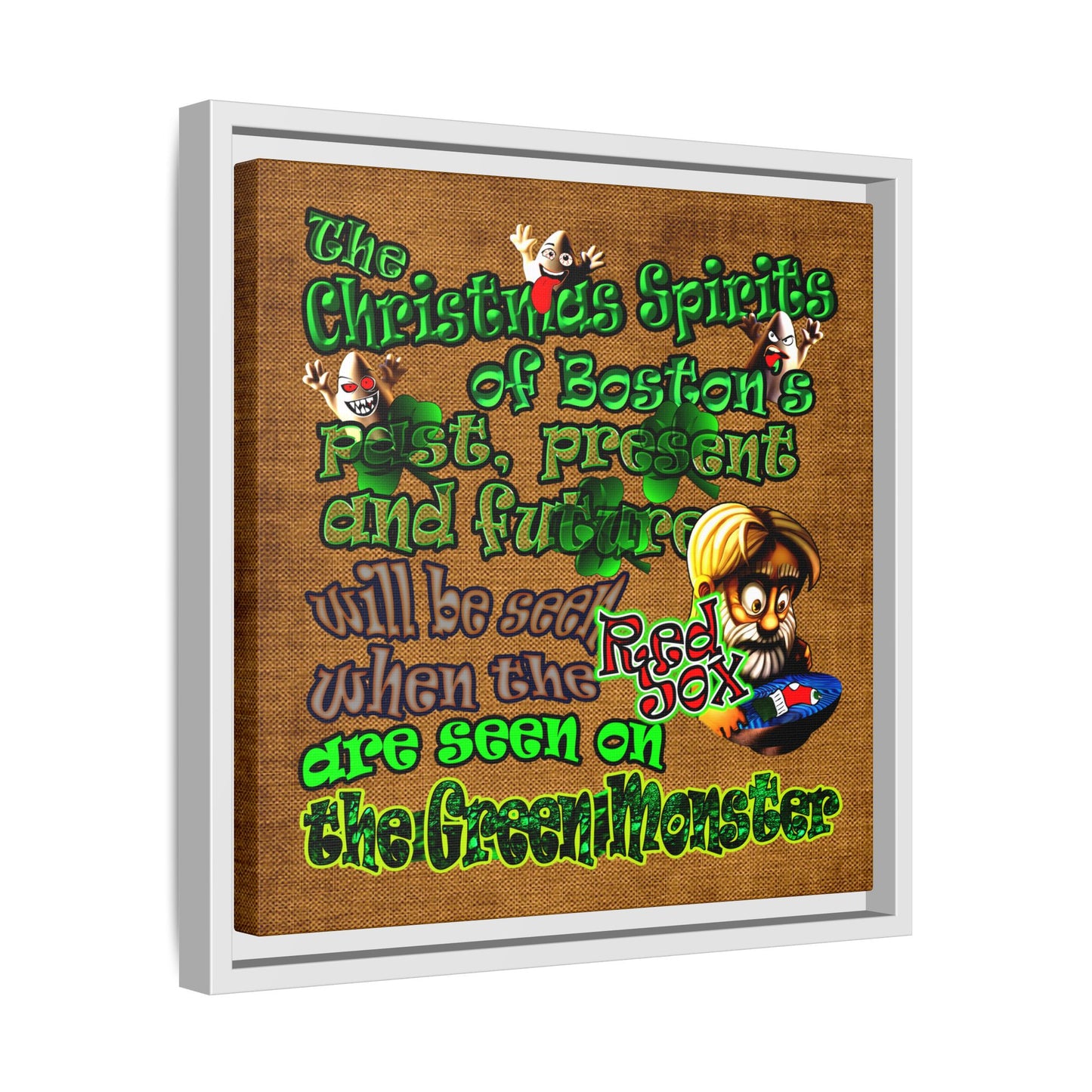 christmas spirits of boston - framed canvas art (brown papyrus)