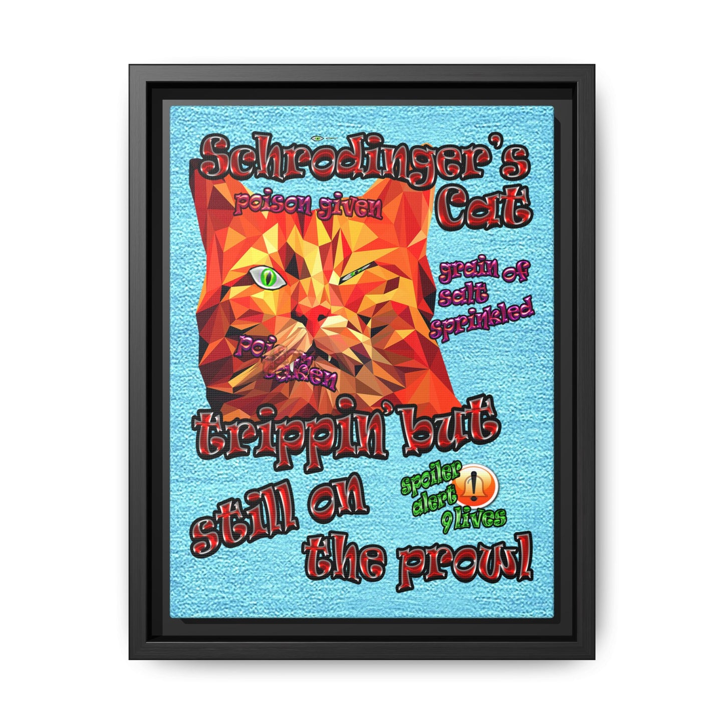 schrodinger's cat - framed canvas art (faded blue)