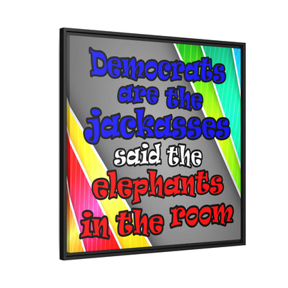 donkeys and elephants - framed canvas art (rainbow split)