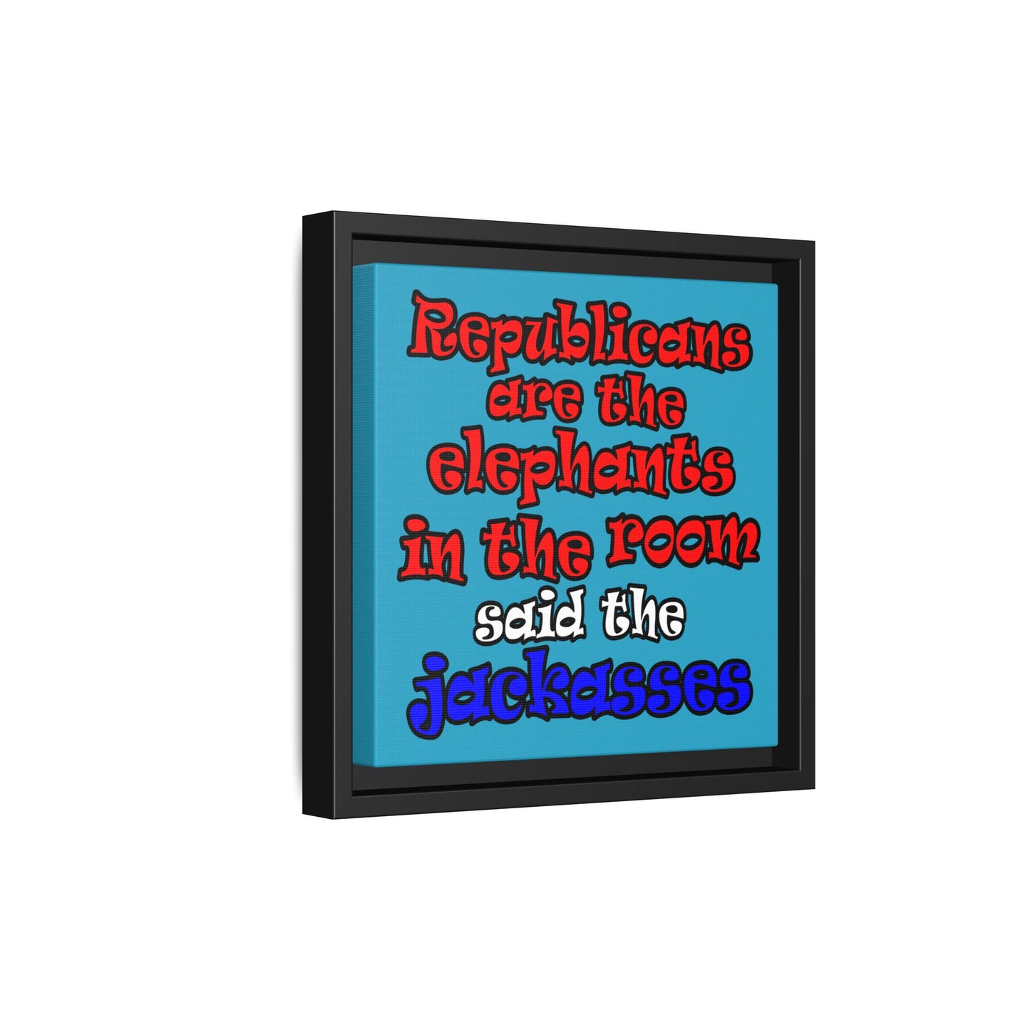 donkeys and elephants - framed canvas art (turquoise)