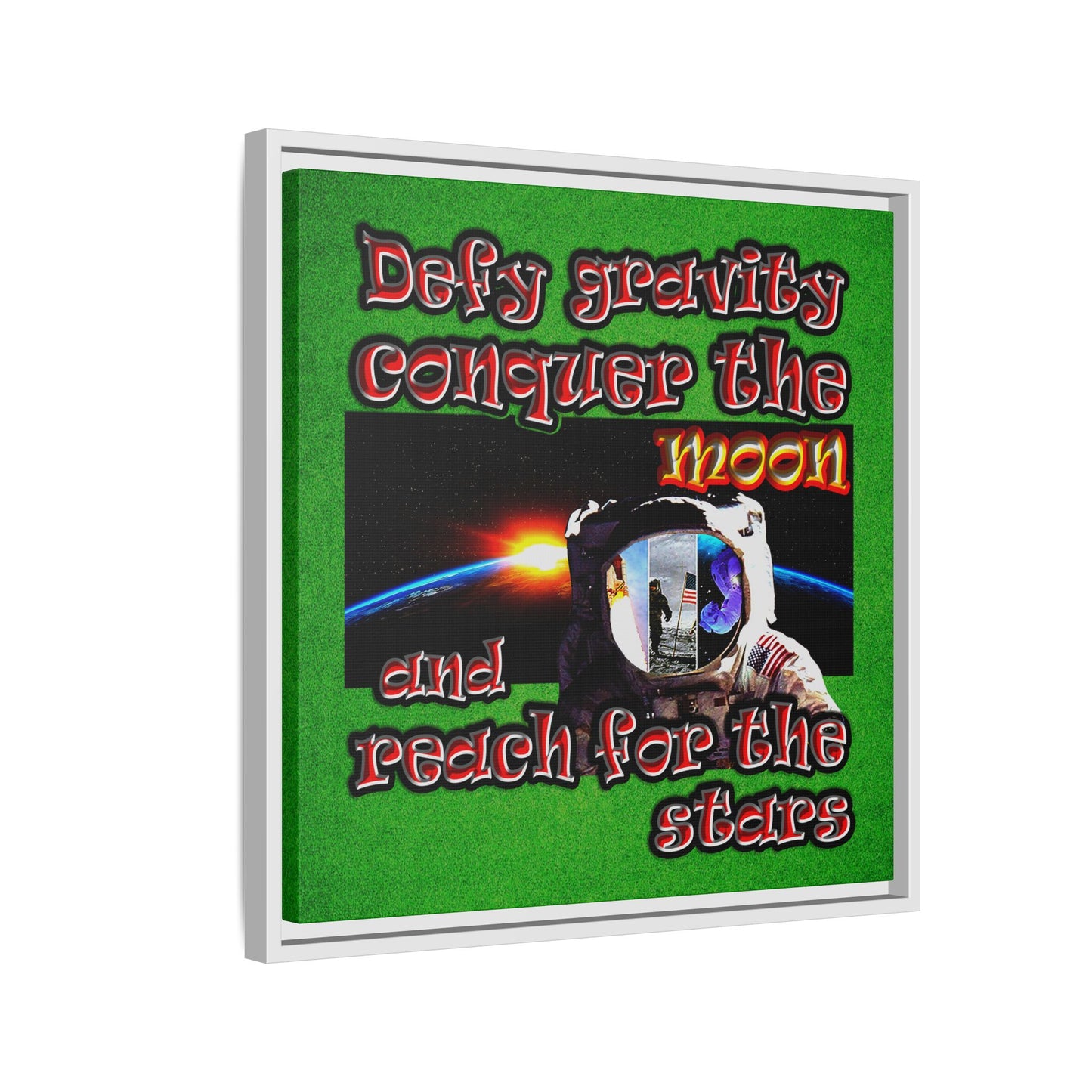 defy conquer reach - framed canvas art (green turf)