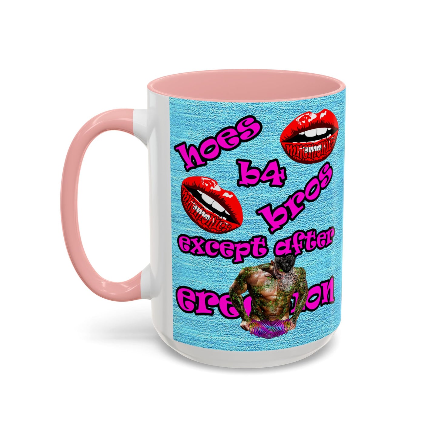 hoes b4 bros - Accent Mug (faded blue)