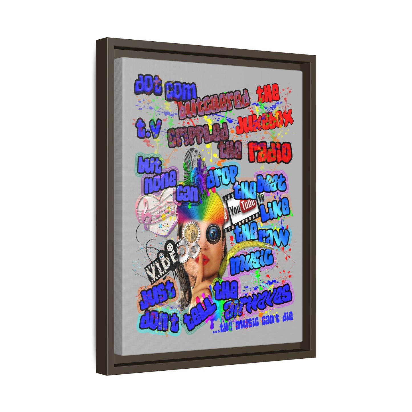 drop the beat - framed canvas art (light grey)
