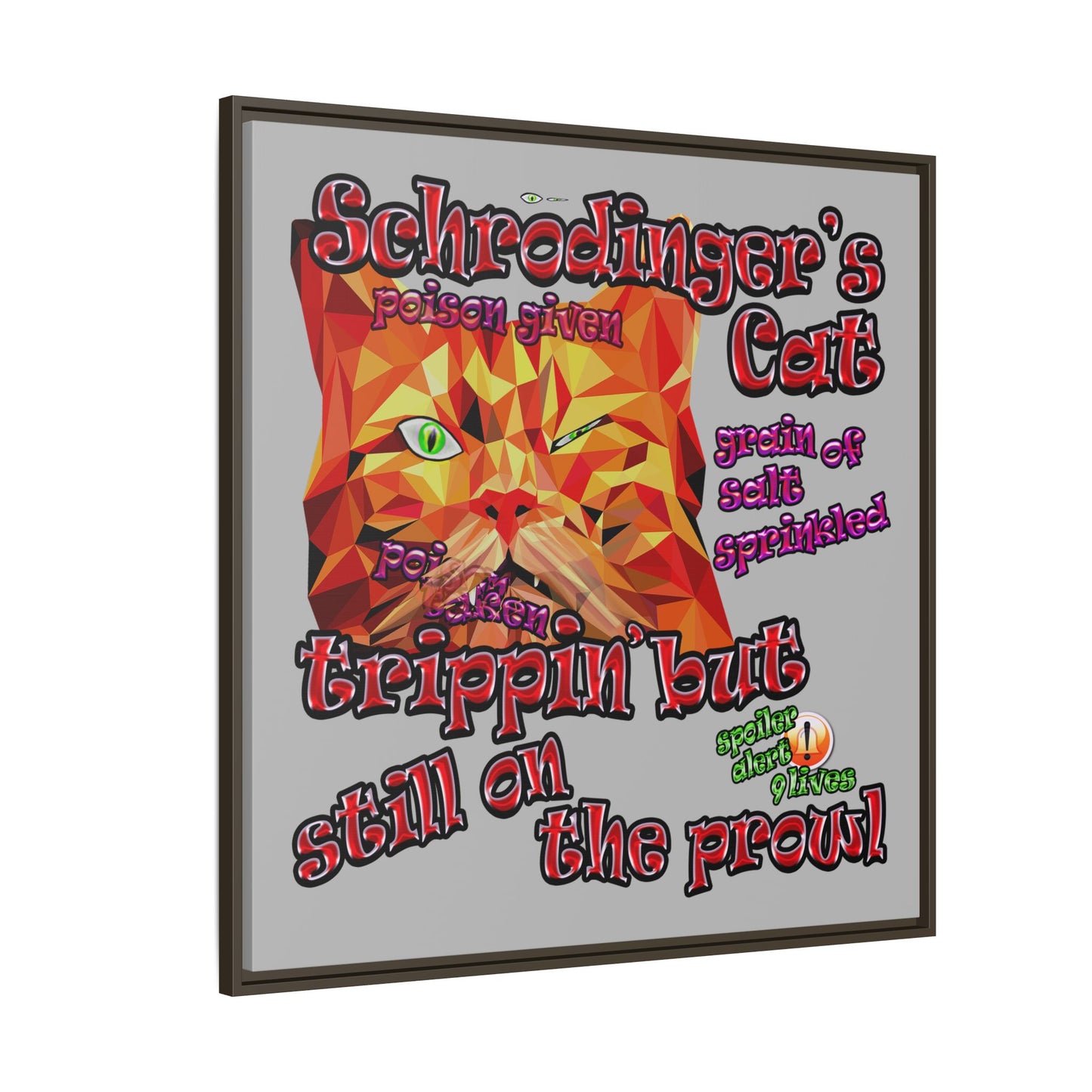 schrodinger's cat - framed canvas art (light grey)