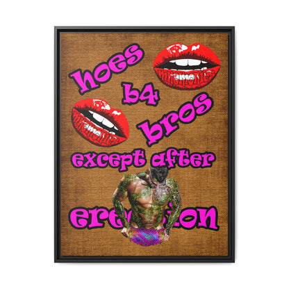 hoes b4 bros - framed canvas art (brown papyrus)