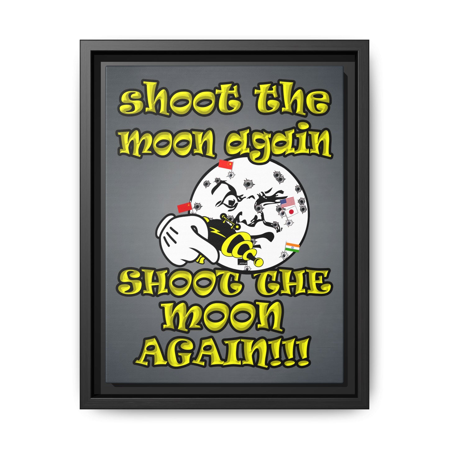 shoot the moon again - framed canvas art (grey-light grey)