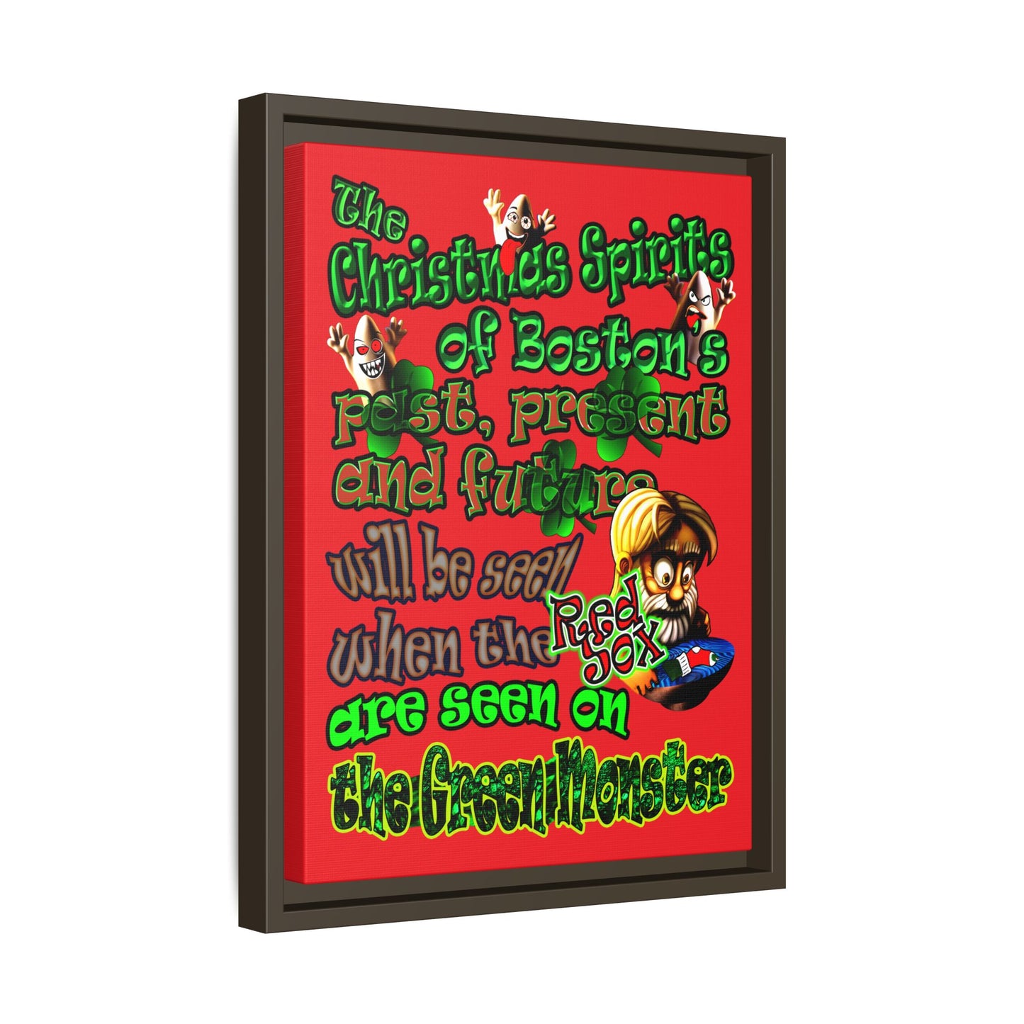 christmas spirits of boston - framed canvas art (red)