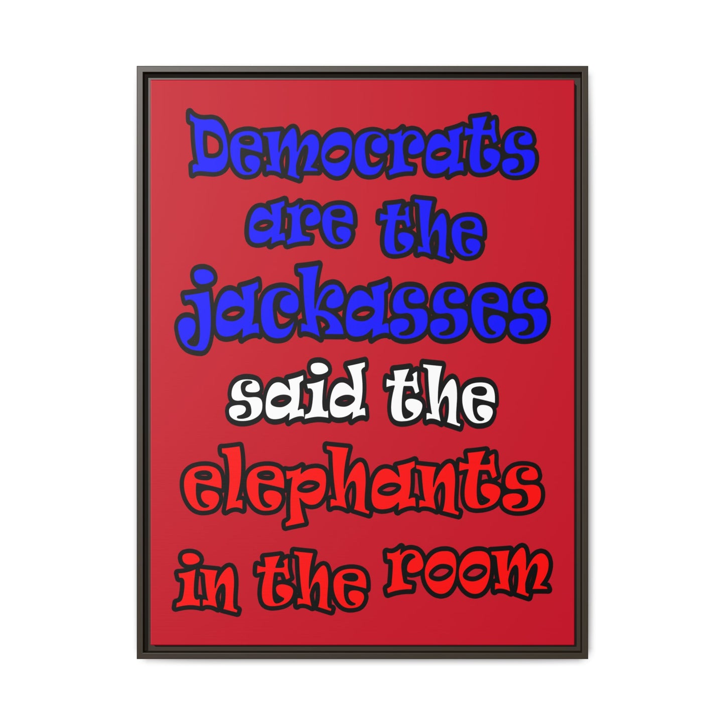 donkeys and elephants - framed canvas art (dark red)