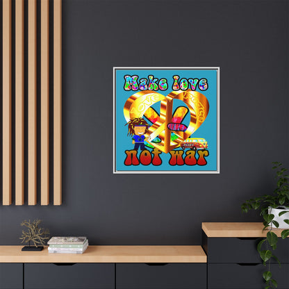 love peace - framed canvas art (turquoise)