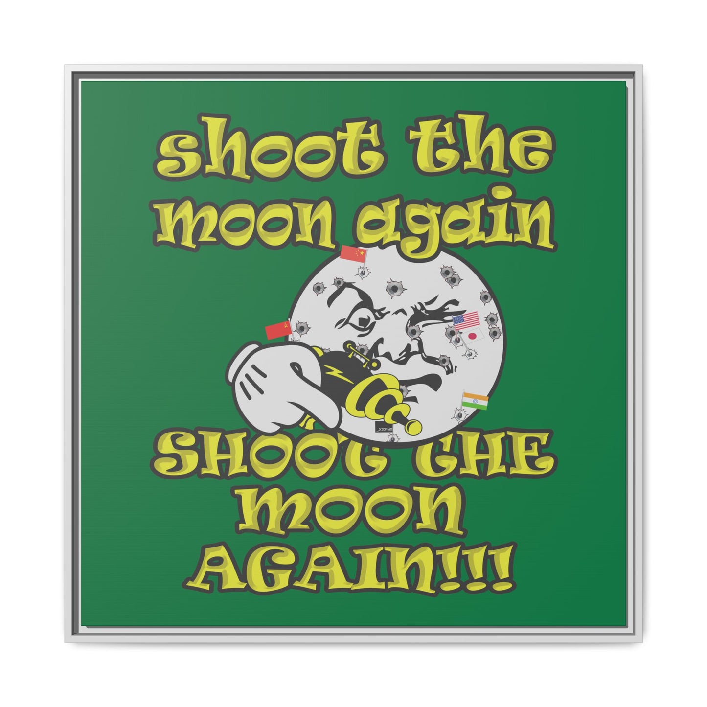 shoot the moon again - framed canvas art (dark green)