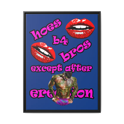 hoes b4 bros - framed canvas art (dark blue)