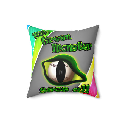 green monster - Spun Polyester Square Pillow - (rainbow split)