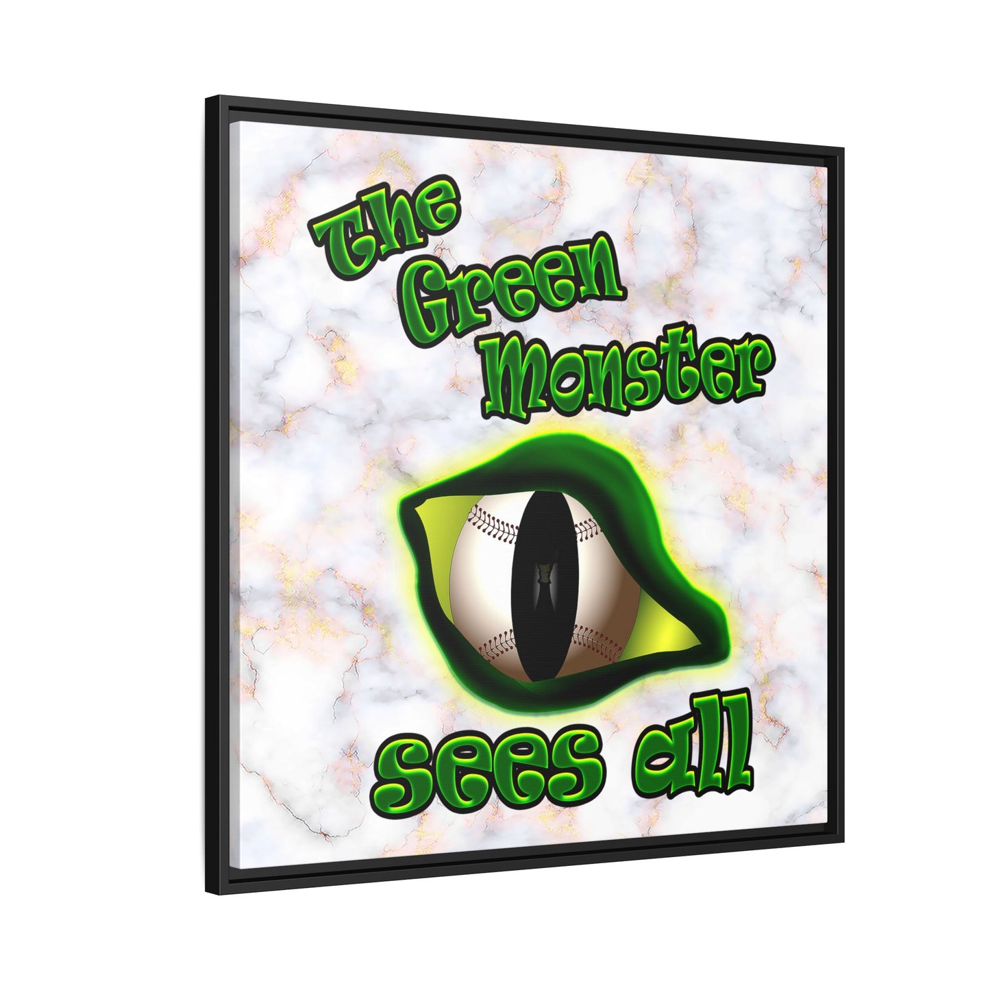 green monster - framed canvas art (white marble)