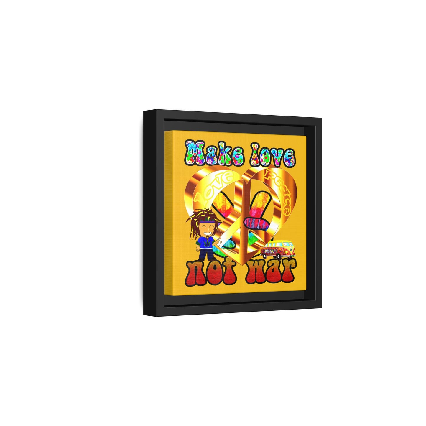 love peace - framed canvas art (yellow)