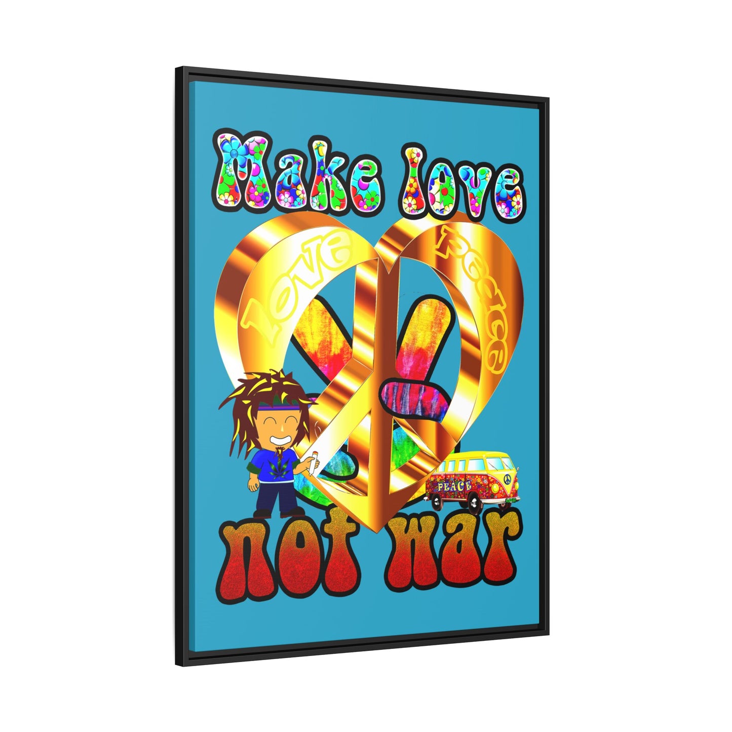 love peace - framed canvas art (turquoise)