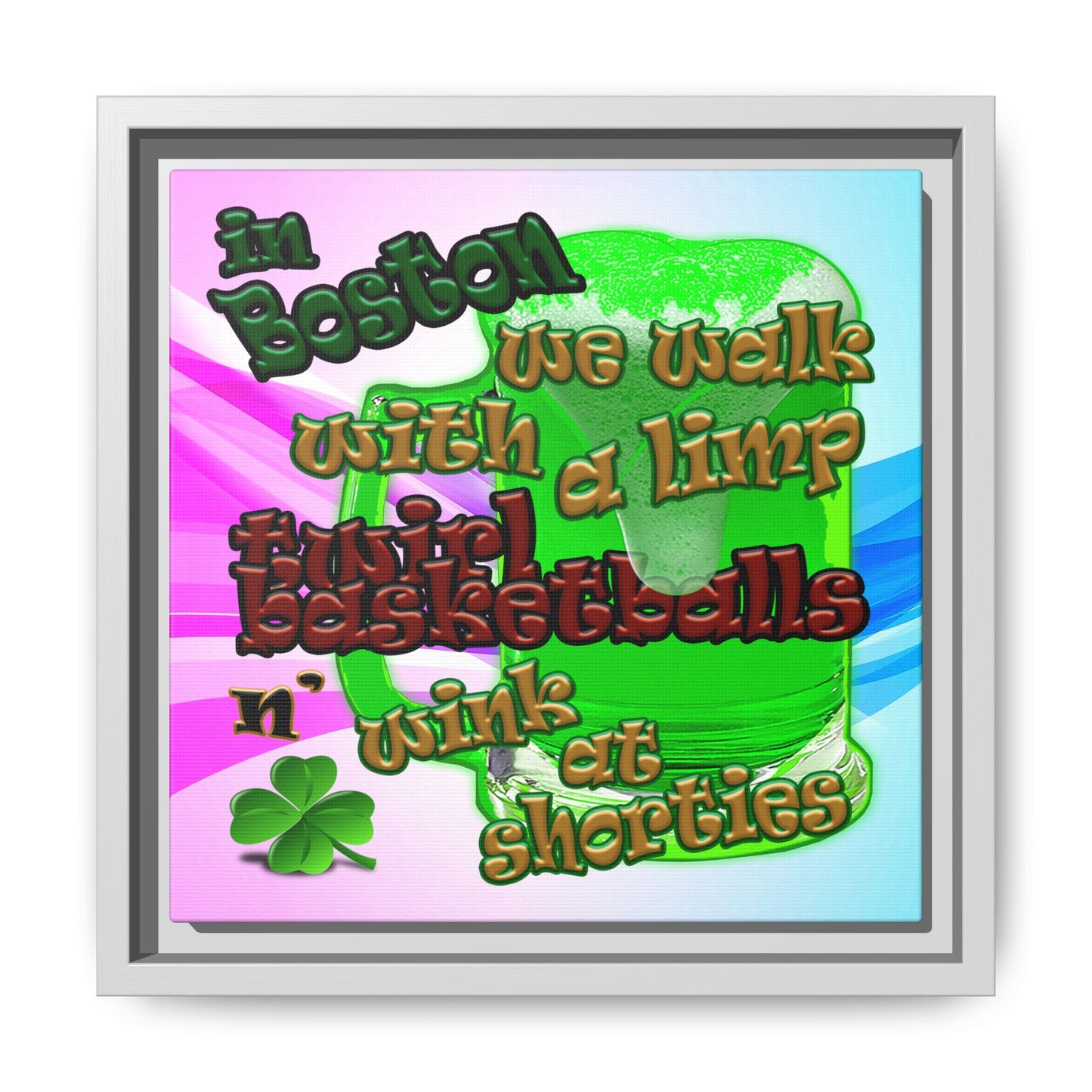 celtics logo - framed canvas art (light blue-pink wave)