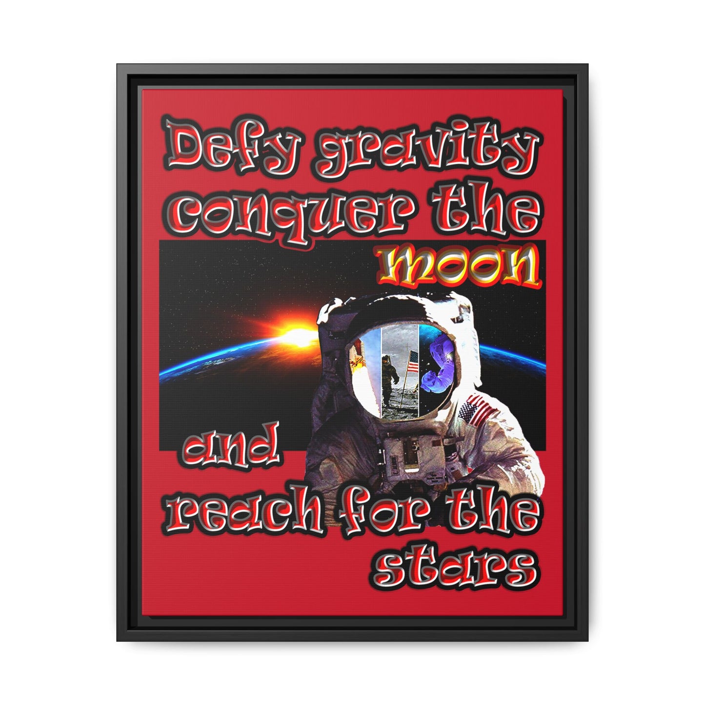 defy conquer reach - framed canvas art (dark red)