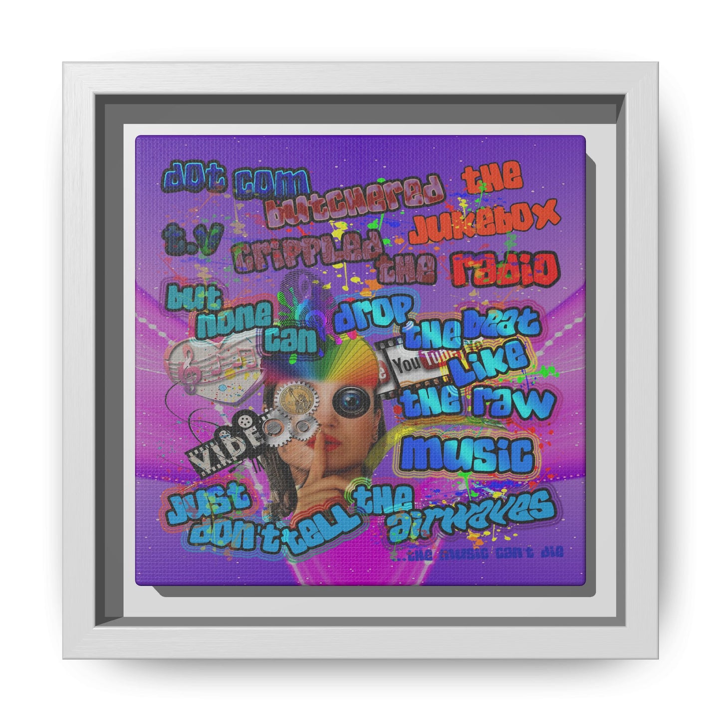 drop the beat - framed canvas art (purple-pink wave)