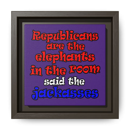 donkeys and elephants - framed canvas art (purple)