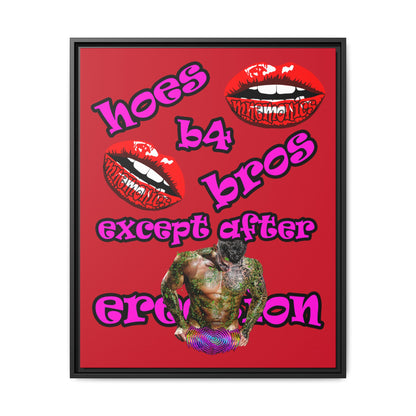 hoes b4 bros - framed canvas art (dark red)