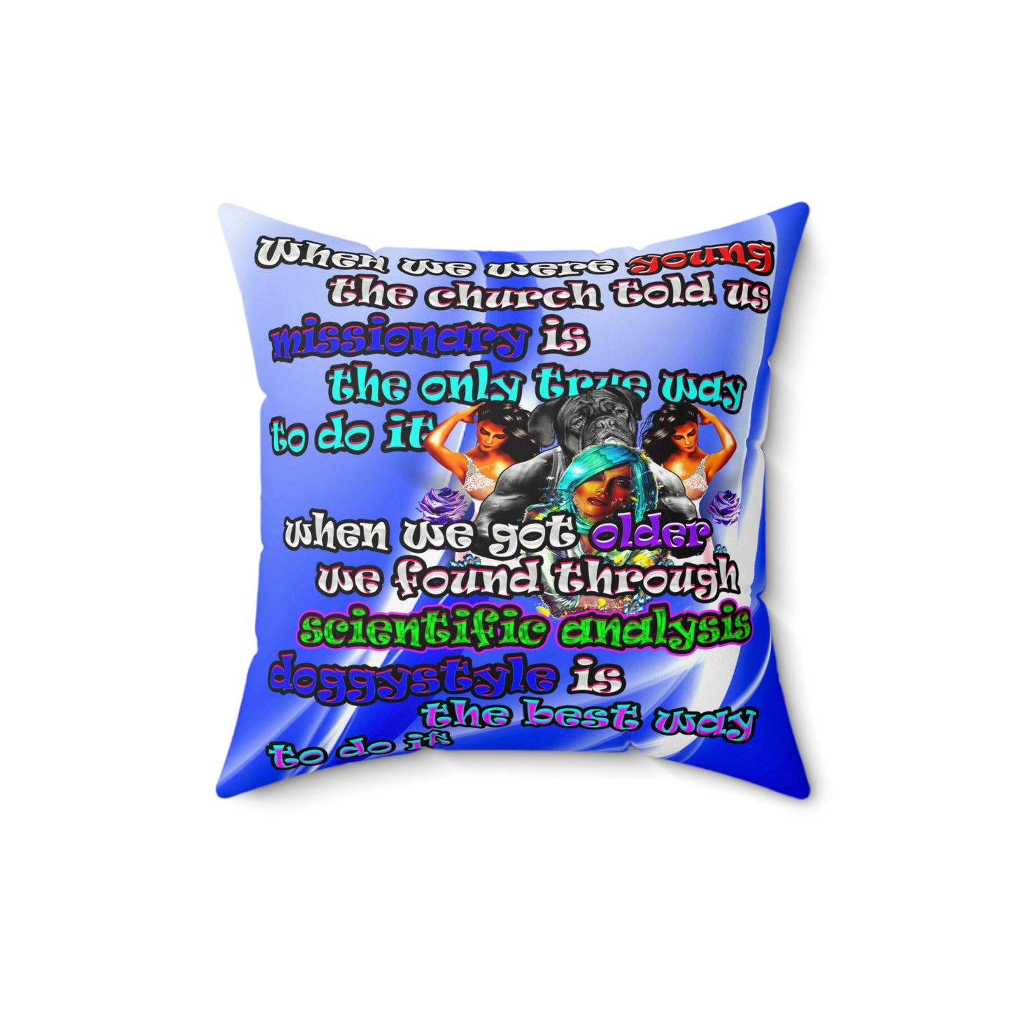doggystyle - Spun Polyester Square Pillow - (blue-white wave)