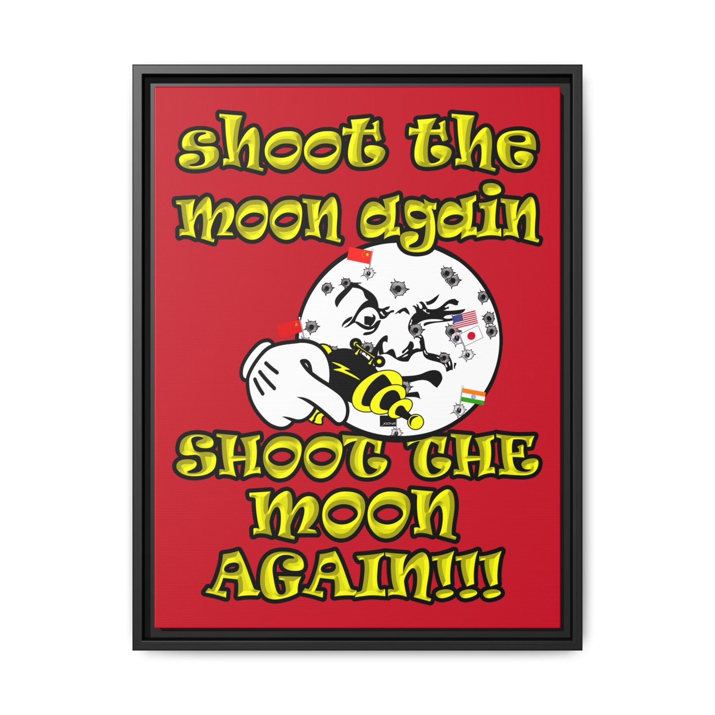 shoot the moon again - framed canvas art (dark red)