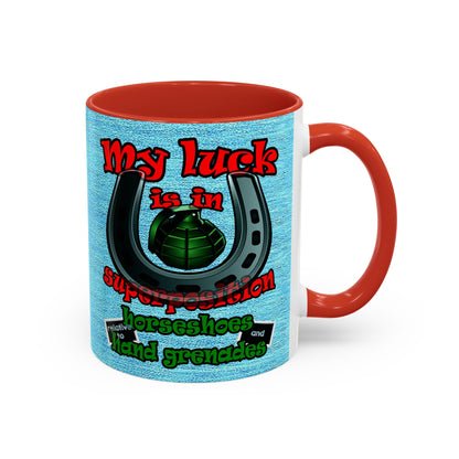 my luck - Accent Mug (faded dark blue)