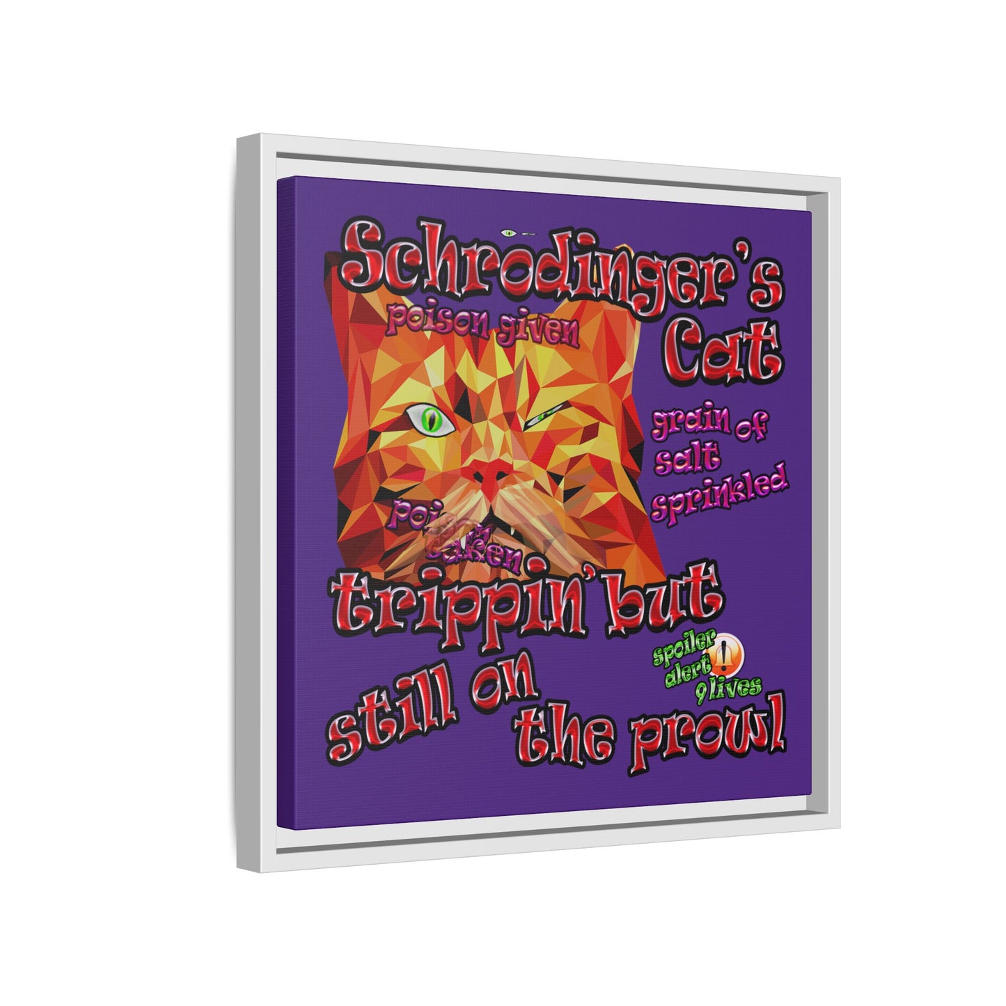 schrodinger's cat - framed canvas art (purple)