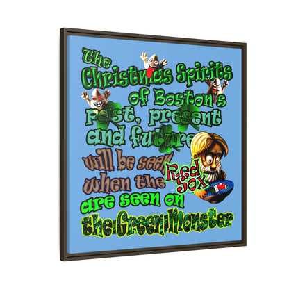 christmas spirits of boston - framed canvas art (light blue)