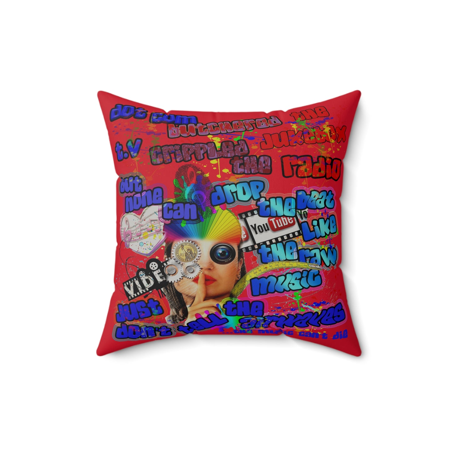 drop the beat - Faux Suede Square Pillow - (dark red)